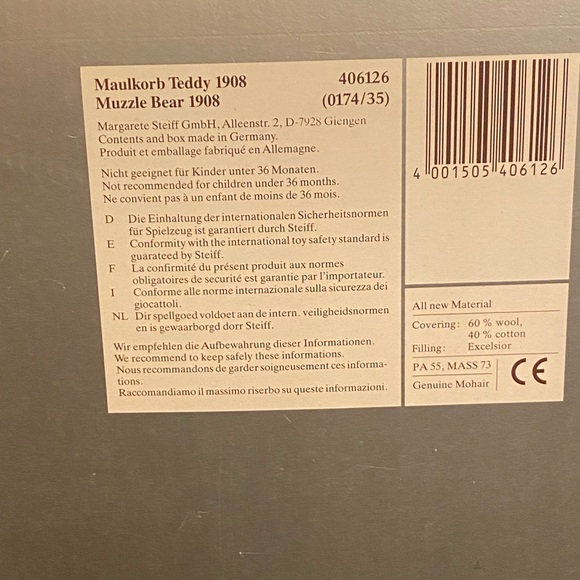 STEIFF 1990 LIMITED EDT. REPLICA 1908 MUZZLE BEAR/STEIFF 16cm MINI MUZZLE BEAR - Picture 4 of 15